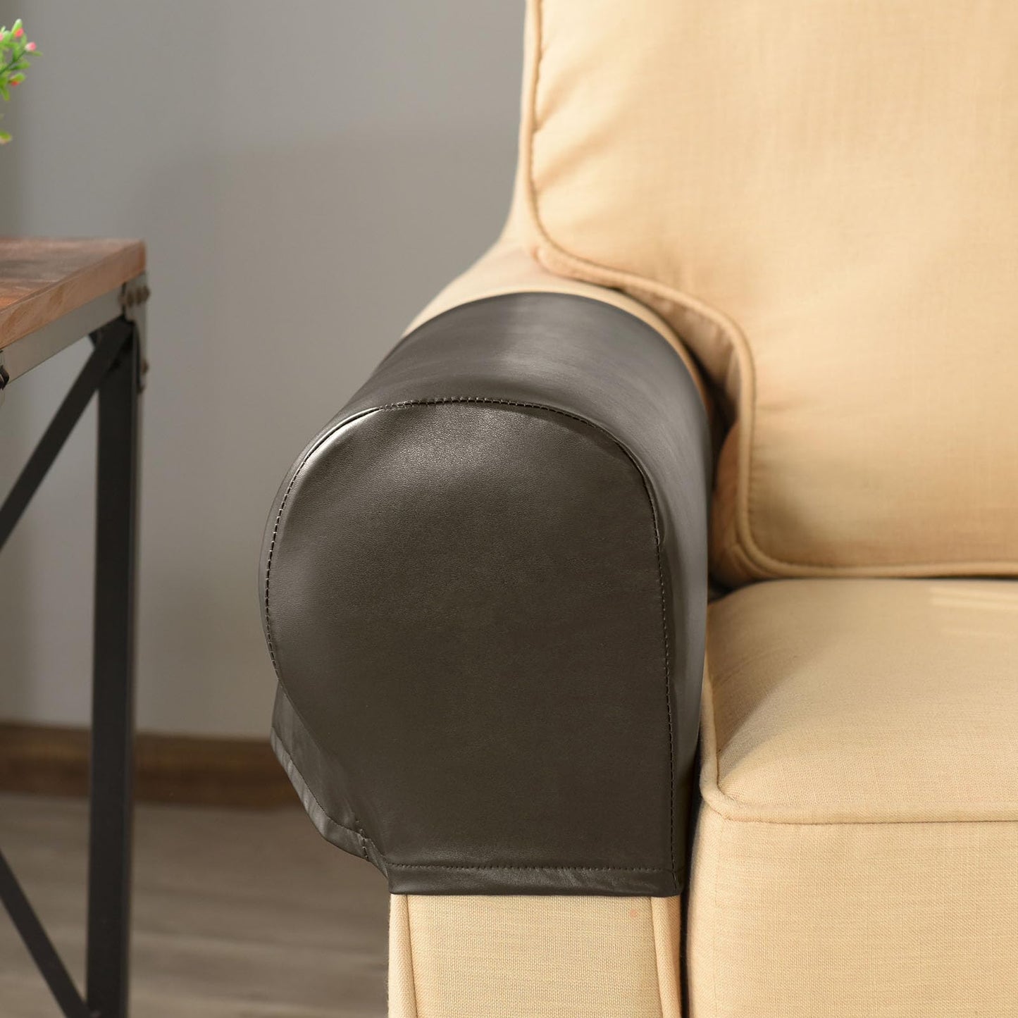 vctops Waterproof Faux Pu Leather Armrest Covers Vintage Stretch Arm Covers for Chairs Couch Sofa Armchair Slipcovers for Recliner Sofa 2pcs, Greyish Brown