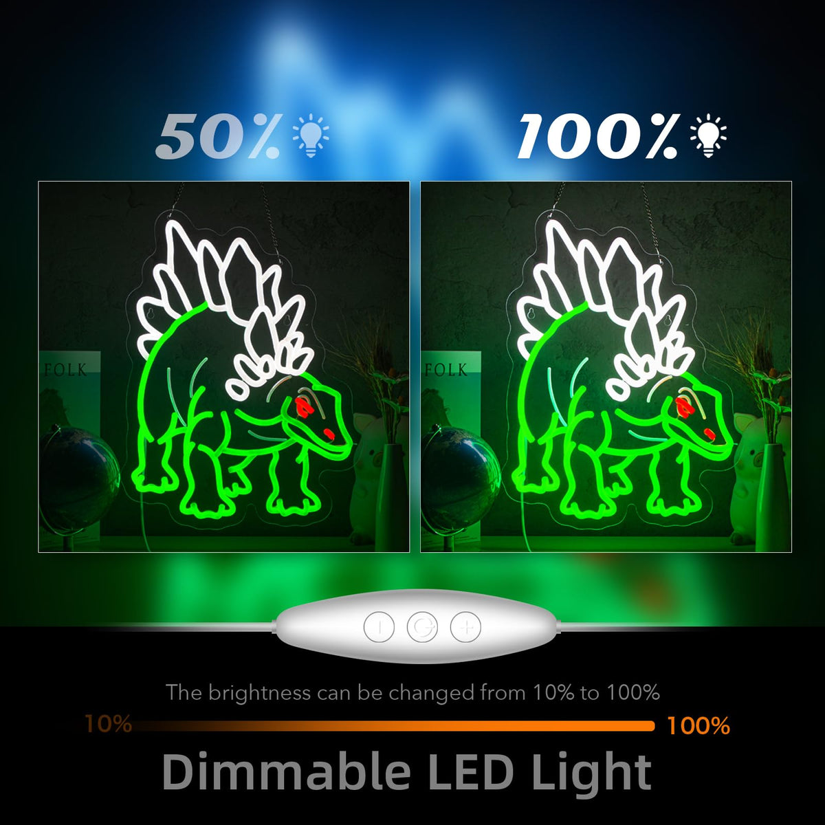 Dinosaur Neon Sign Stegosaurus Neon Sign for Wall Decor Dino USB Dimmable Neon Light Sign for Boys Girls Room Gameroom Holiday Birthday Christmas Gift
