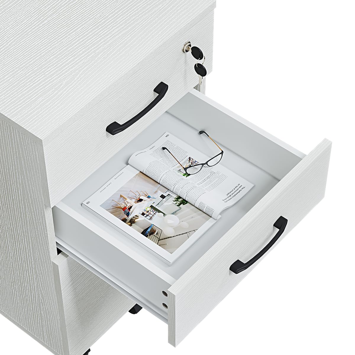 Panana 3 Drawer Wood Mobile File Cabinet, Under Desk Storage Drawers Small File Cabinet for Home Office (White)