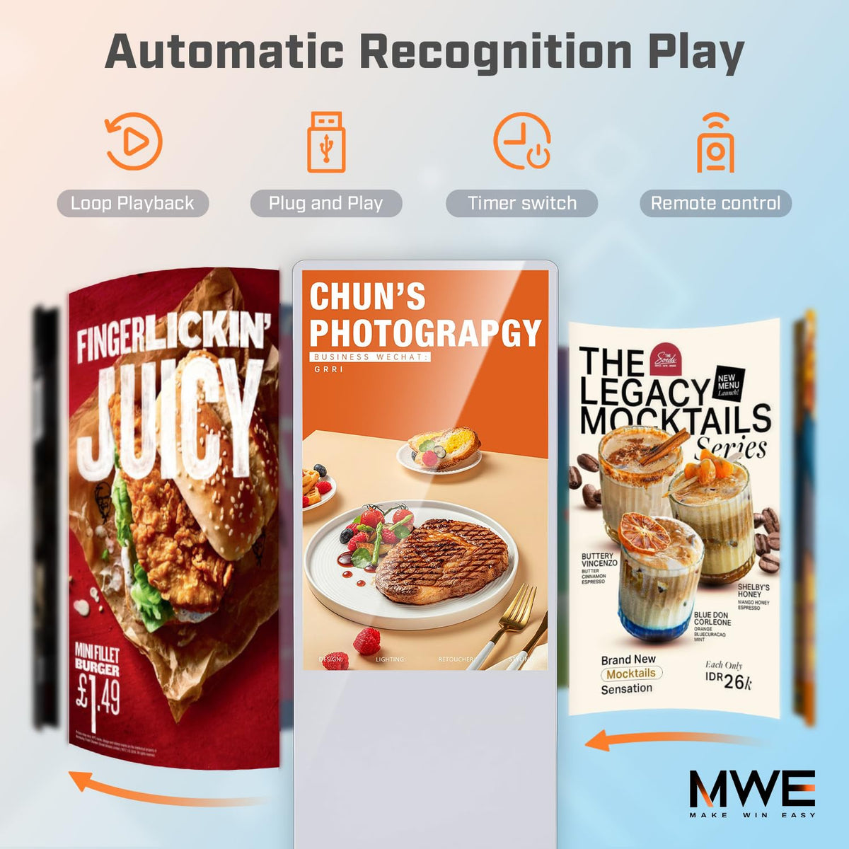 QIXZOCV MWE 54 Inch Digital Signage Displays, LCD Screen Advertising Kiosk with Custom Service, Indoor Floor Standing Commercial Totem, Android System Vertical Poster with Auto Media Player-White