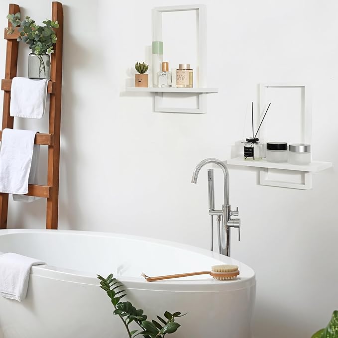 PHOENANCEE Square Wall Shelf, Framed Floating Shelves Set of 2, Decorative
