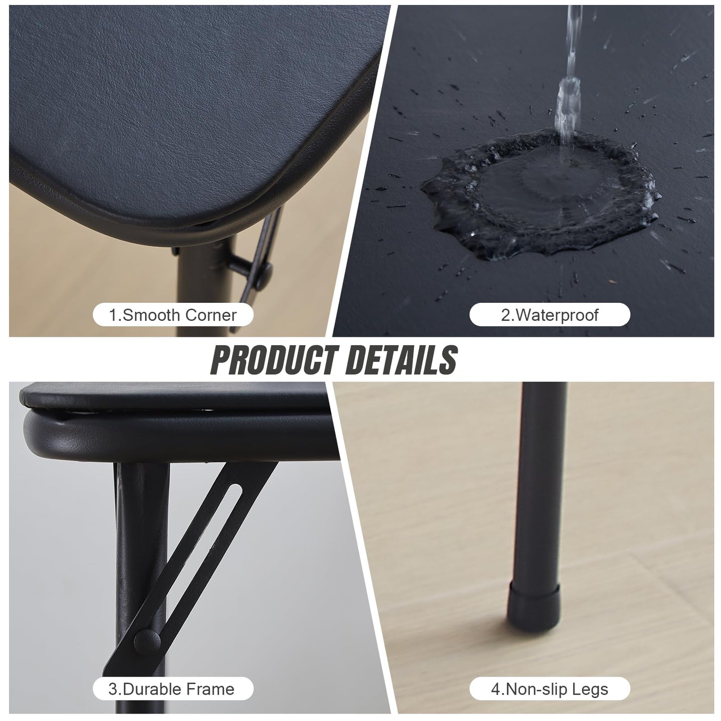 CHAIRABLE Square Folding Table, Portable Heavy Duty Card Table with Vinyl Top, Indoor Outdoor Foldable Table for Party, Picnic, Camping, Office & Events (Black)