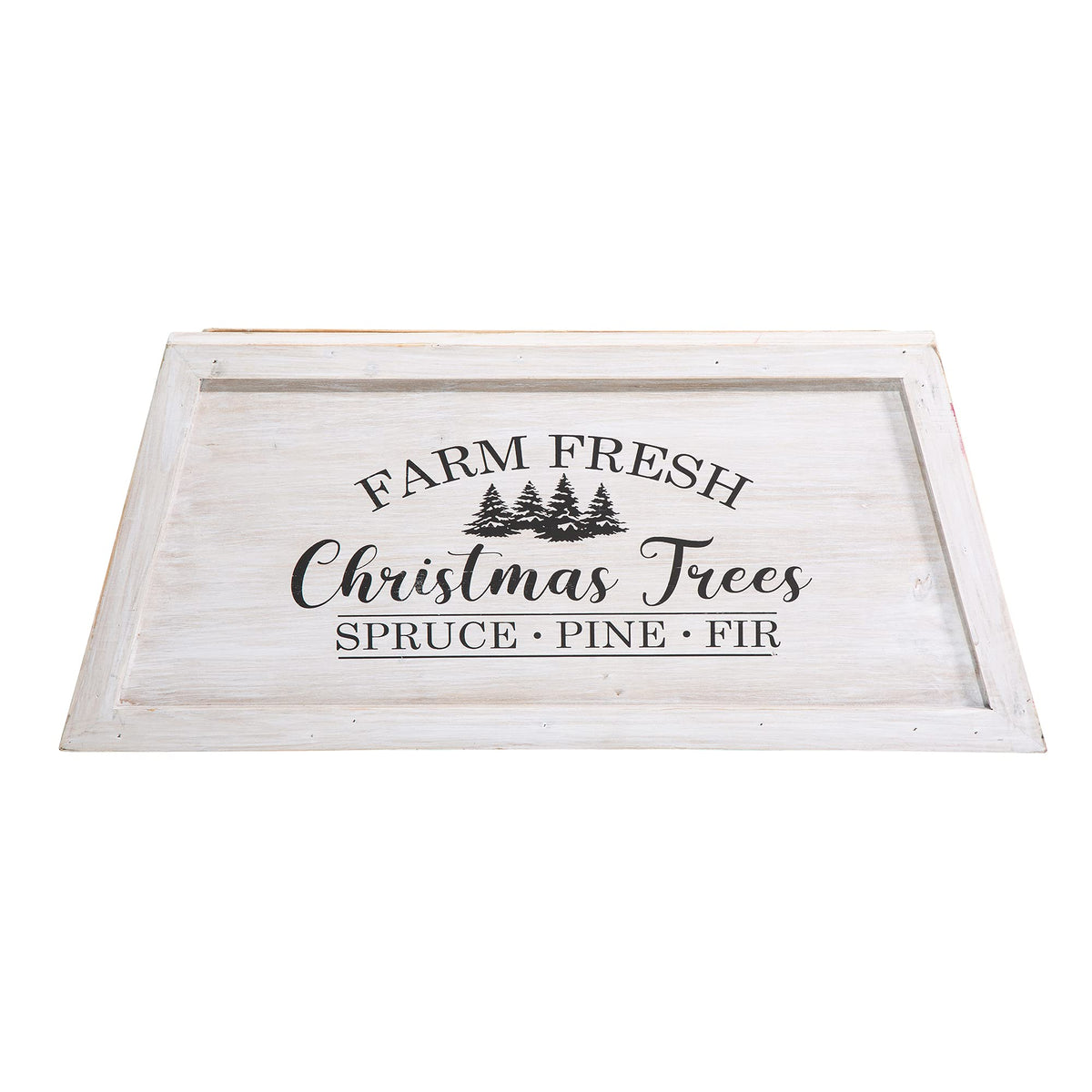 Glitzhome 26" L Washed White Wooden Tree Collar, Rustic Trapezoid Tree Stand Cover Farm Fresh Christmas Tree Skirt Box