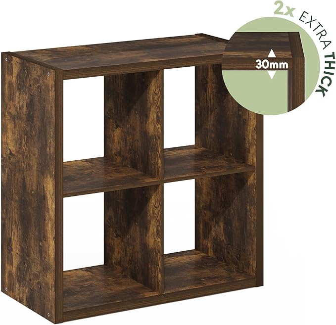 Furinno Cubicle Book Shelf, 4-Cube Bookshelf, Extra Thick Frame Reversible