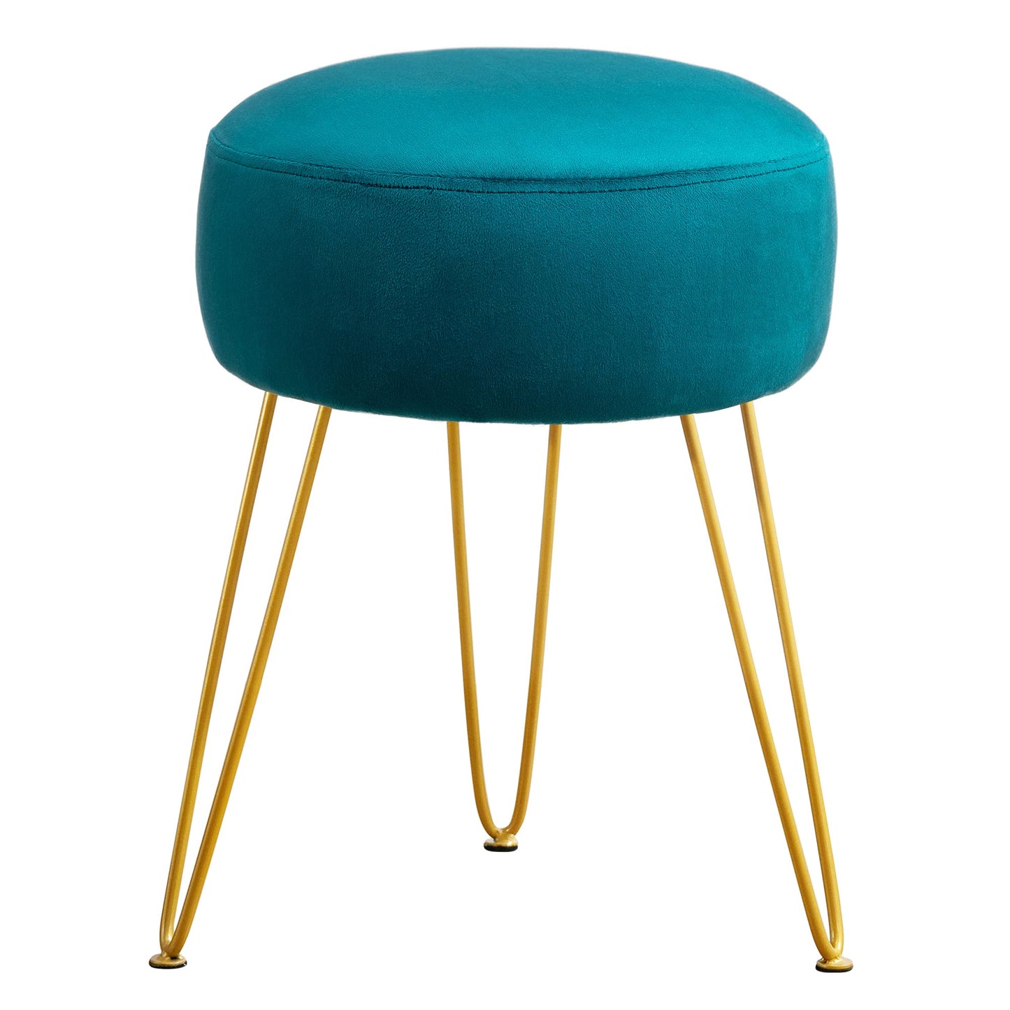 LUE BONA Vanity Stool, Teal Vanity Stools for Makeup Room, Round Ottoman Foot Stool, Velvet Footrest Vanity Chair for Bathroom Vanity, Bedroom, Living Room, Entryway, Offices, 300lbs