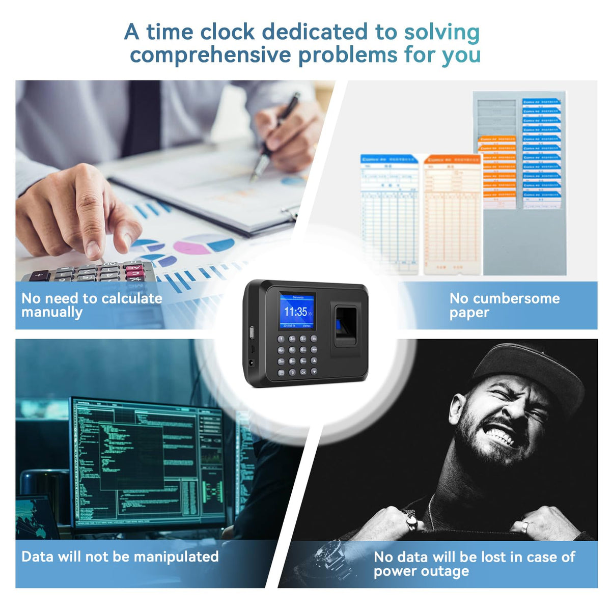 Time Clocks for Employees Small Business, Time Clock, Attendance Machine with Fingerprint, and Password Punching in One,Office
