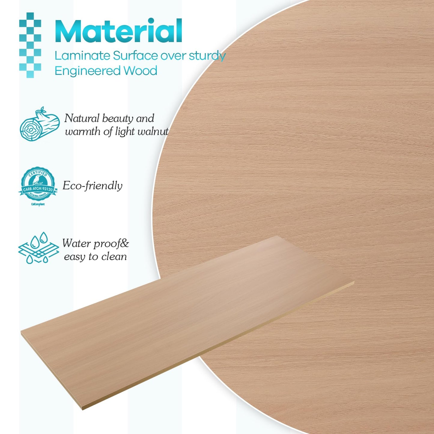 Kaboon Universal Tabletop 36"x20", Solid One-Piece Melamine Table Top, Double L-Desk Floating Desk DIY, Home and Office Countertop, Light Walnut