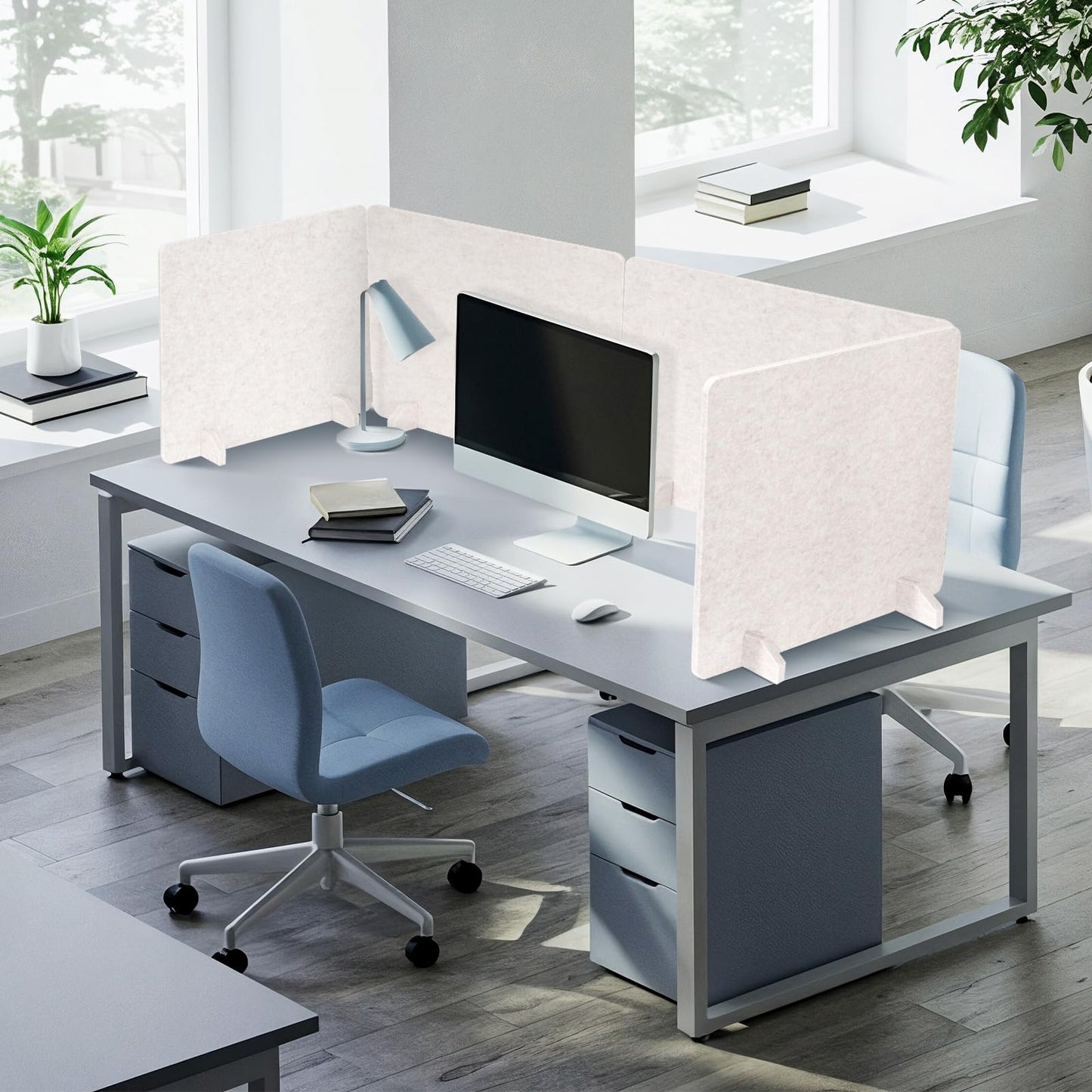 DOLLAR BOSS 2PCS Acoustic Desk Dividers 24" x 20", Soundproof Freestanding Privacy Panels for Table, Noise Reducing Desktop Partition for Office, Home, Classroom, Study Area with 20 Pushpins,Beige