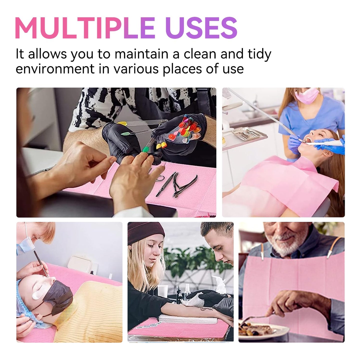 Makartt Disposable Nail Mats, 50 Pcs 3-Ply Absorbent Nail Table Pads with PE Backing, 18” x 13” Nail Desk Protection for Manicure Pedicure, Acrylic Gel Practice, Salon & Home DIY (Pink)