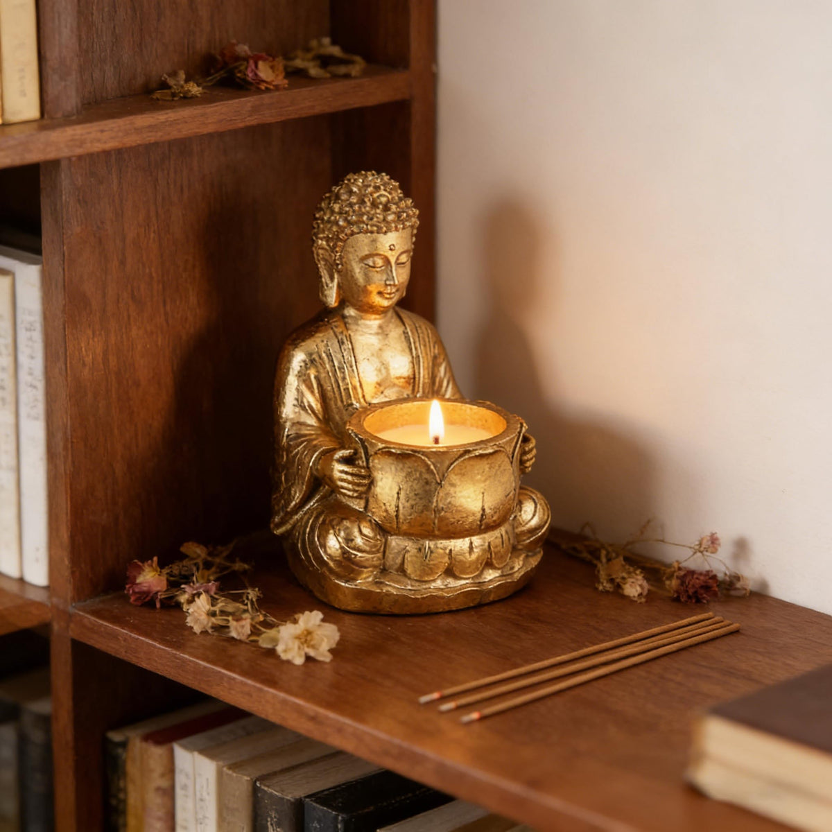 Resin Candle Holders Set Zen Statue Suitable for Meditation Feng Shui and Home Festival Decor Bring Good Luck