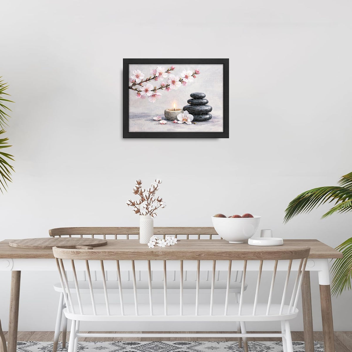 Framed Zen Stones Wall Art Yoga Meditation Picture Wall Decor Zen Minimalist Canvas Print Painting Neutral Calming Artwork Gifts for Bathroom Spa Room Bedroom Home Decoration 12"x16"