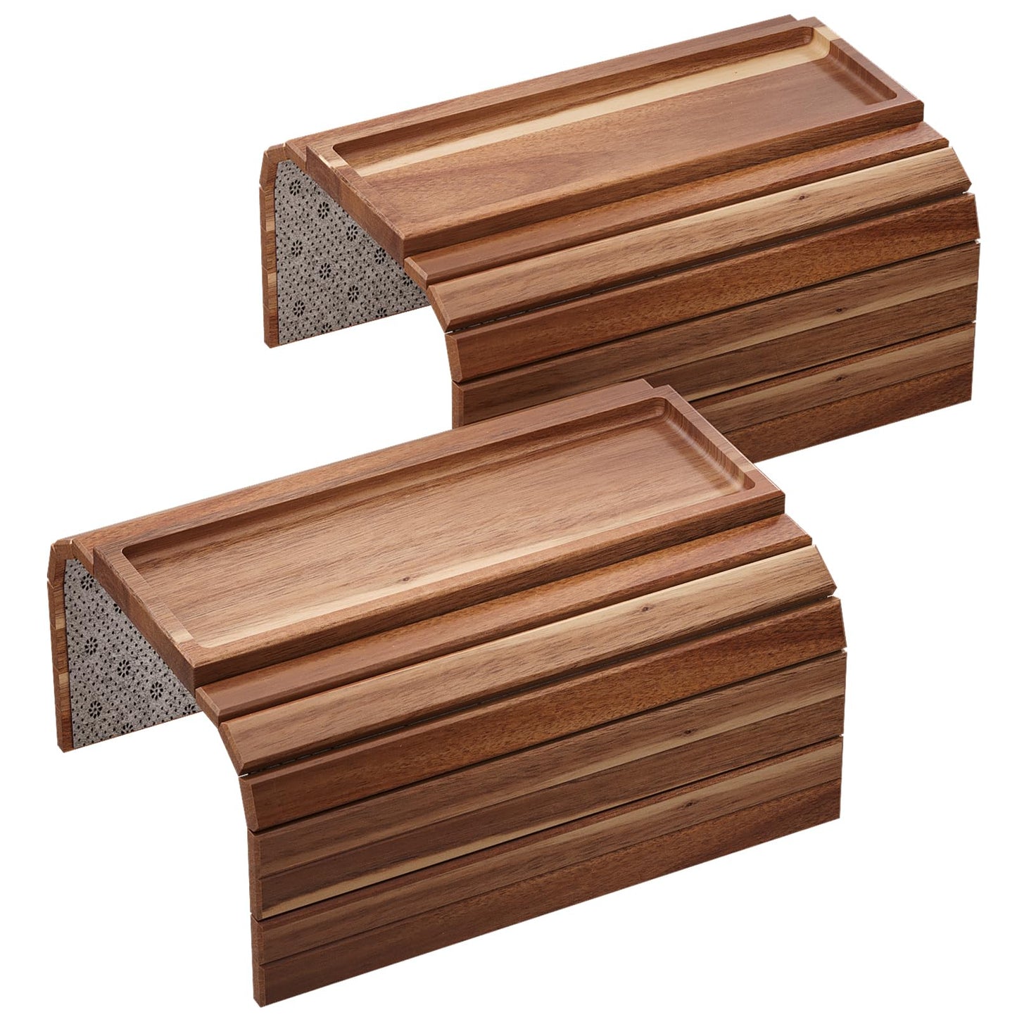 Danfoxer Sofa Arm Tray,Acacia Wood Folding Couch Arm Tray,Sofa Armrest Trays with Anti-Slip Pad for Drinks,Snacks,Phone,Remote Control 2 PC