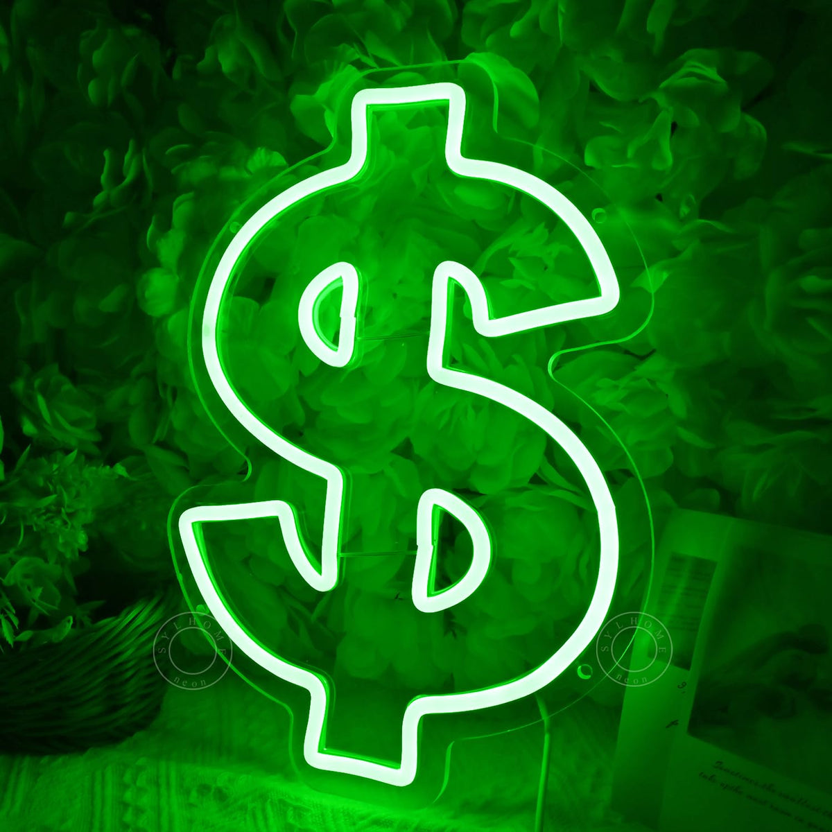 SYLHOME Dollar Led Neon Light Sign Money Green Home Office Shop Bar Business Company Wall Sign Decor Birthday Christmas Party Decor 13.78" X 9.65" USB