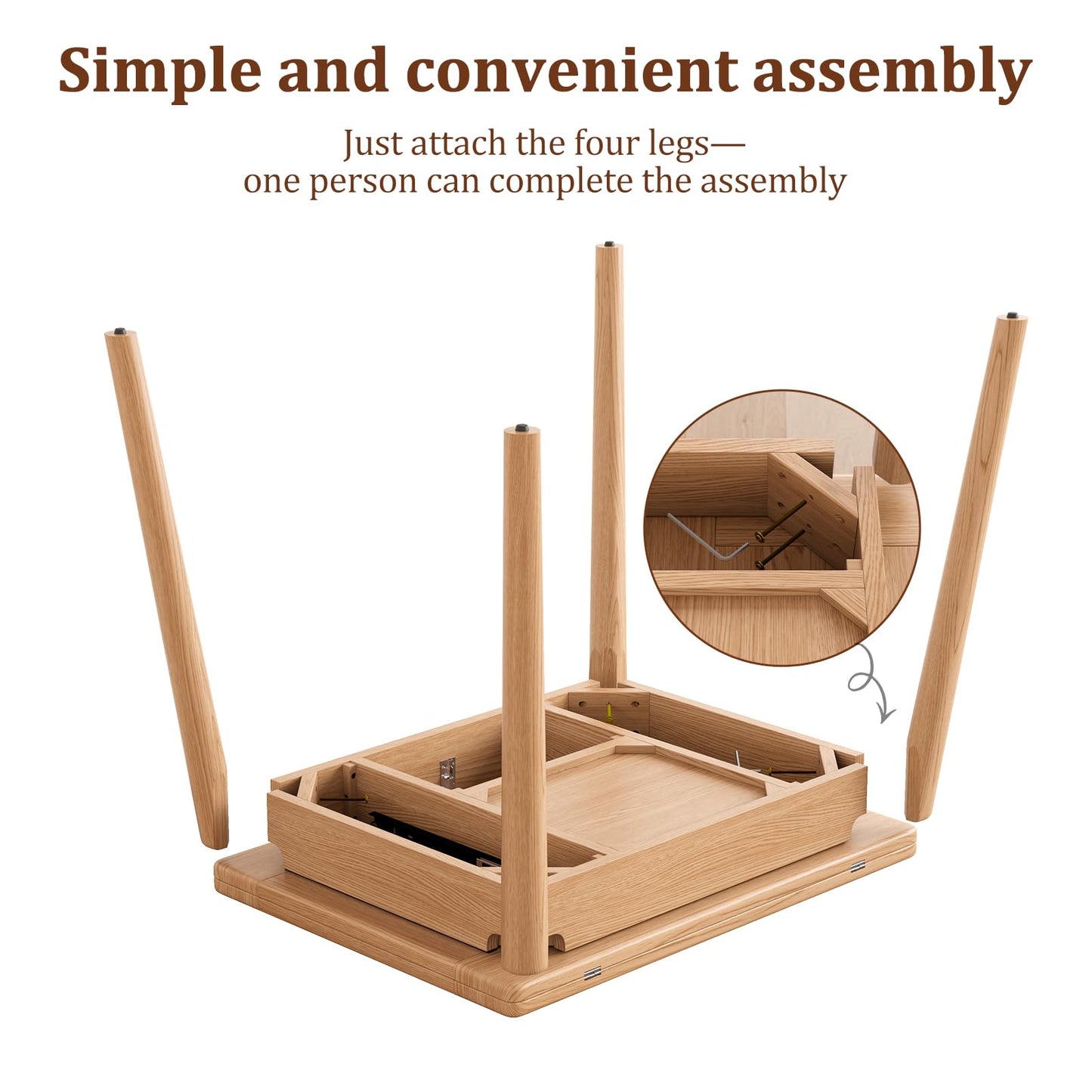 DONGMUWUJEE Solid Wood Small Dining Table, 23.6"L-47.2"L Expandable Kitchen Table for 2-6, Designed for Small Spaces, Easy Assembly, Suitable for Kitchen, Dining Room, Living Room, Apartment (Natural)