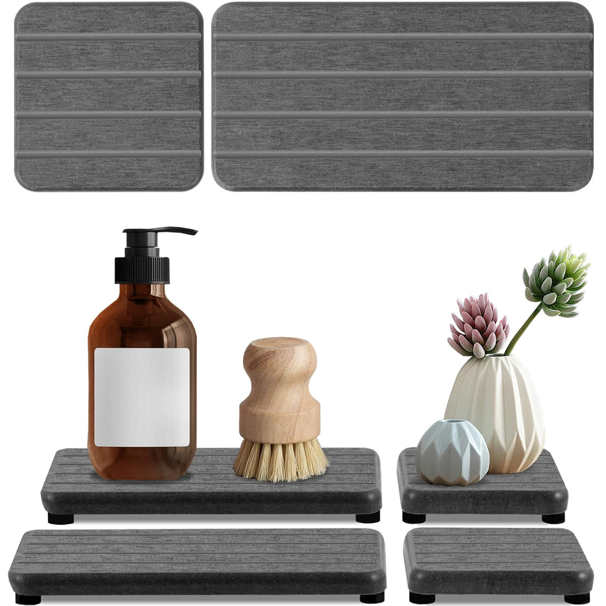 4PCS Fast Drying Diatomite Stone Soap Tray for Bathroom and Kitchen, Vanity Tray, Water Absorbing Coaster