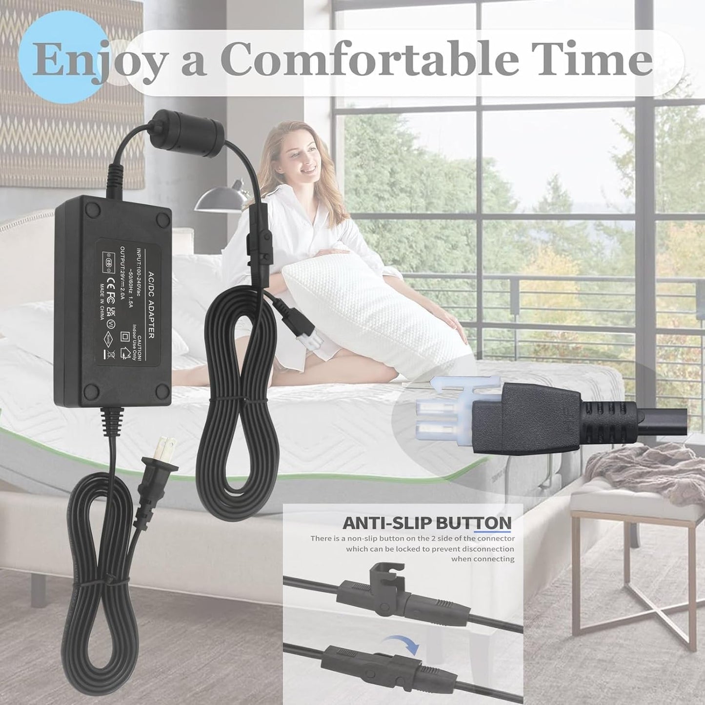 Power Adapter 2-Pin for Claiks P1.01.001 P101001 40" 48" 55" 63" 40x24 48X24 55X24 63X24 Inches Electric Standing Desk Adjustable Height Stand up Desk YH-K290018-C Power Supply Cord Charger PSU