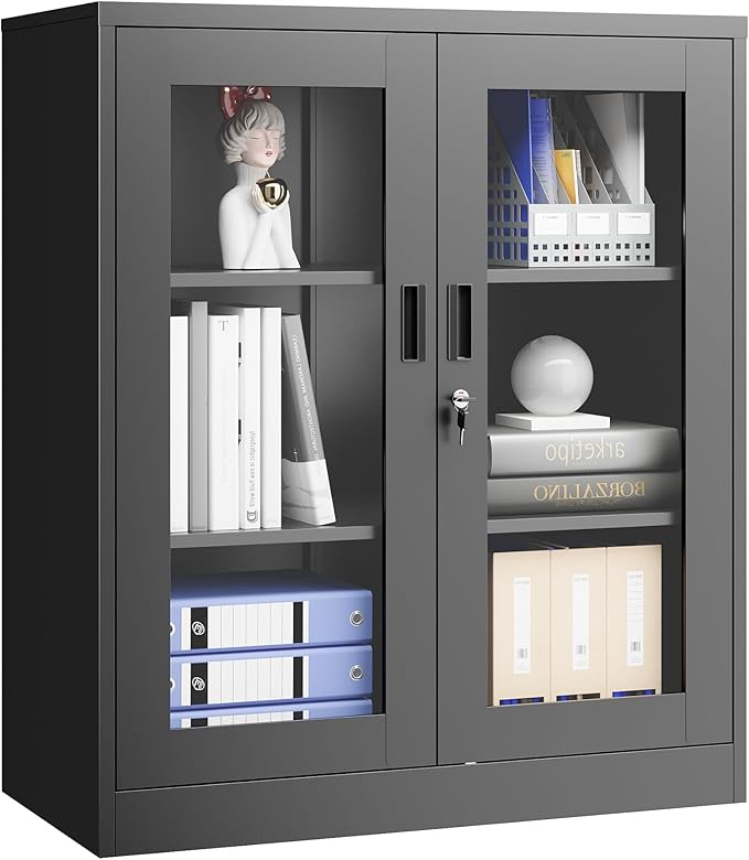 PEUKC Display Cabinet with Acrylic Doors, 35.4 Inches Metal Curio Storage