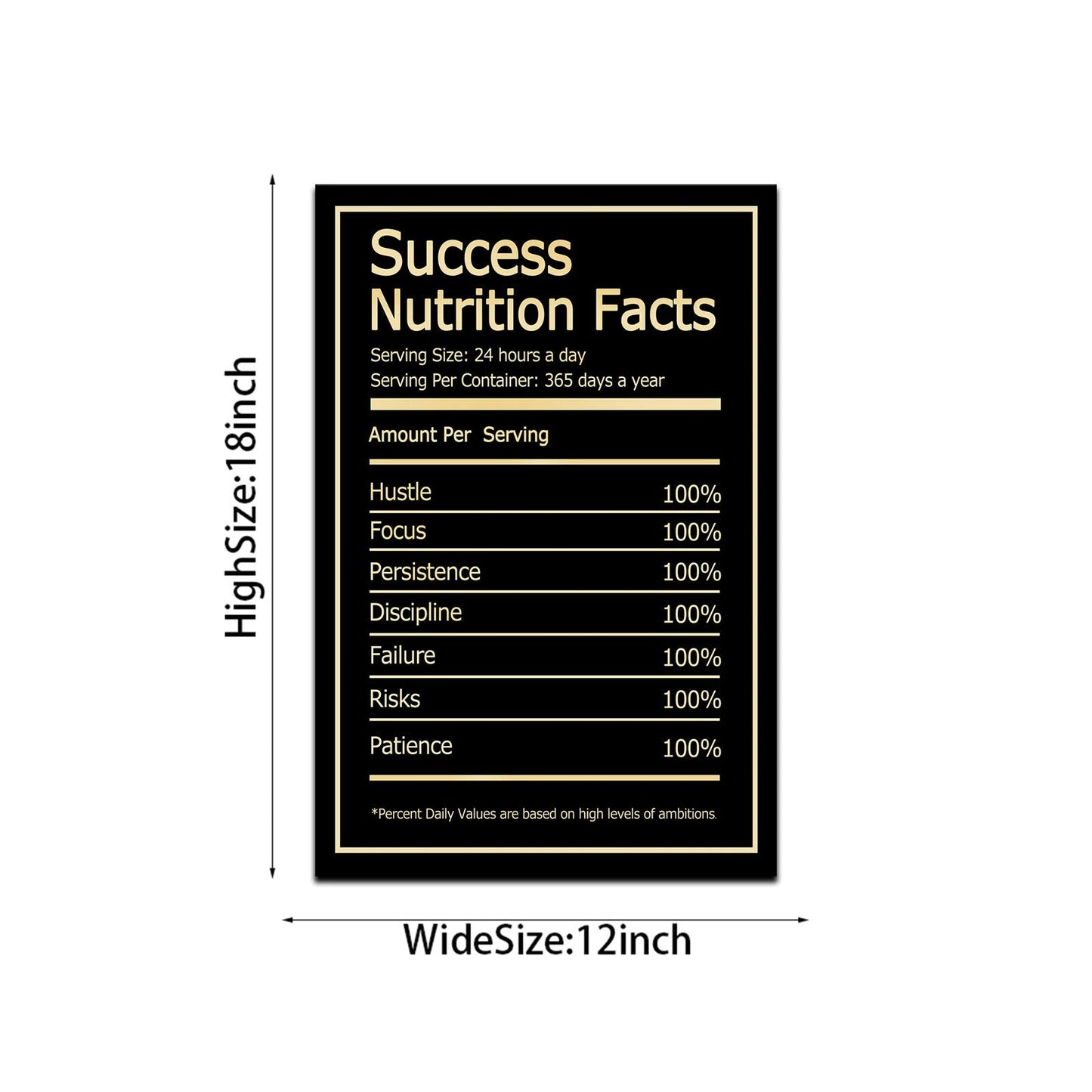 Success Nutrition Facts Wall Art Motivational Wall Art Decor for Office Bedroom Modern Artwork Framed and Ready to Hang(Success, 12x18 inch)