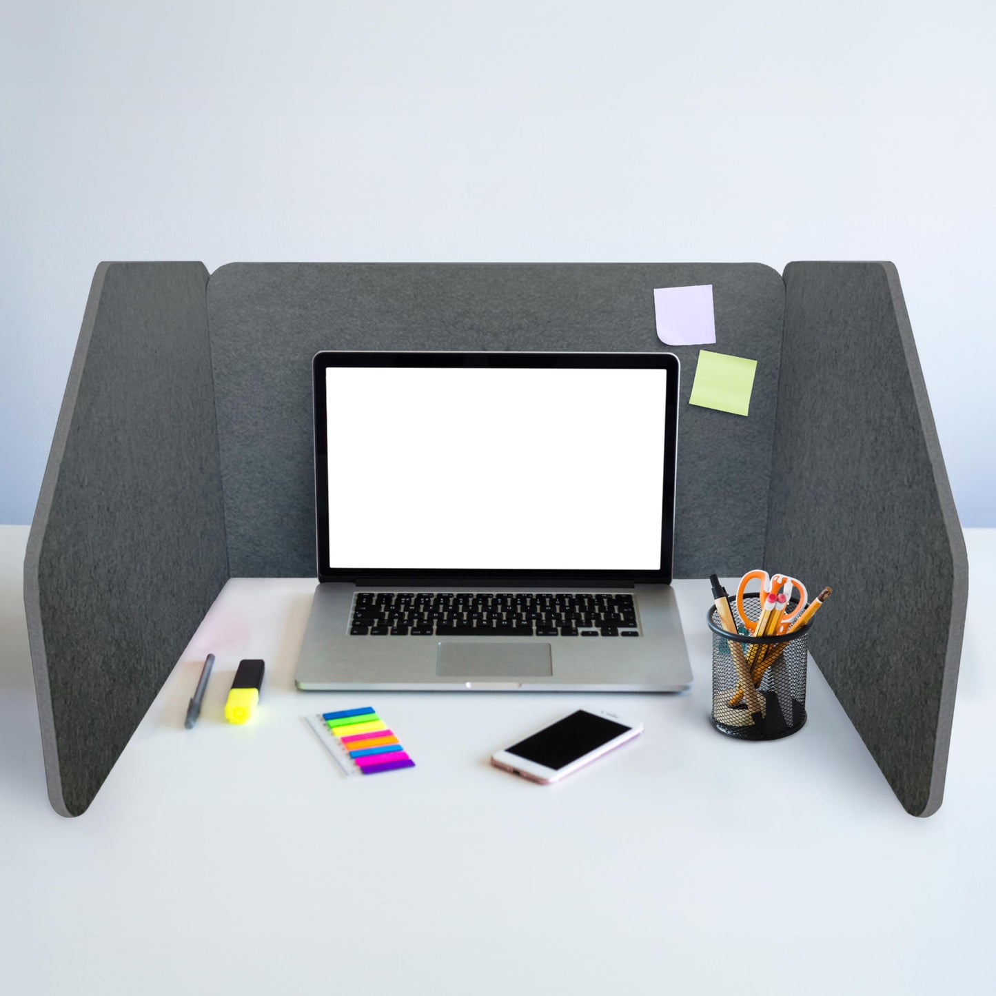 Union Acoustic 29.1" x 22.8" x 1.2" U-Shaped Desk Divider Partition, No Drill Freestanding Sound Absorbing Privacy Panel, Noise Reducing Cubicle Screen for Office Home & Classroom (African Grey)