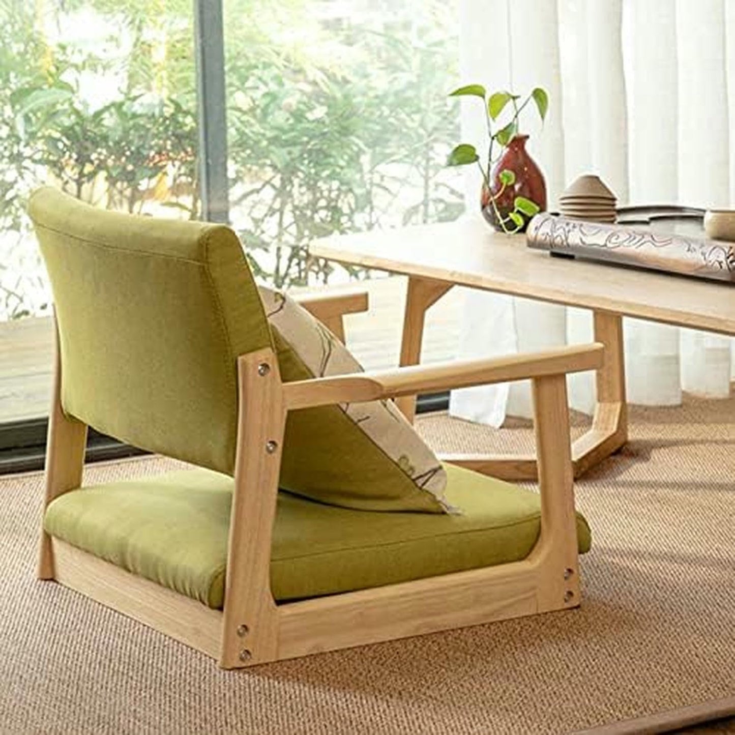 MNJVCFDS Floor Chair Japanese Floor Chair Legless Bay Window Backrest Lazy Chair with Armrests, Portable Japanese Tatami Chair, Meditation Floor Solid Wood Seating Chairs