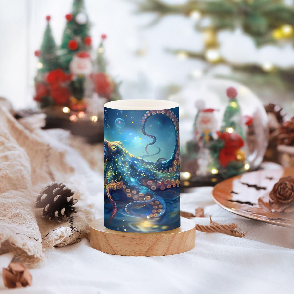 ALAZA Octopus Flameless Candles, LED Pillar Candles with Remote Timer, Battery Operated Candles Set of 2