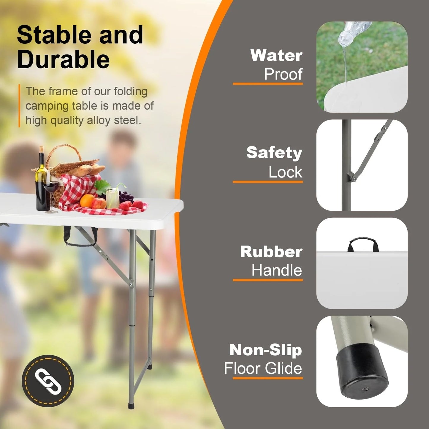 Vampire Killer FoldingTable 4 Foot Portable Heavy Duty Plastic Table and Adjustable Height Folding with Carrying Handle,Indoor Outdoor with Kids Table, Picnic,Party,Camping White