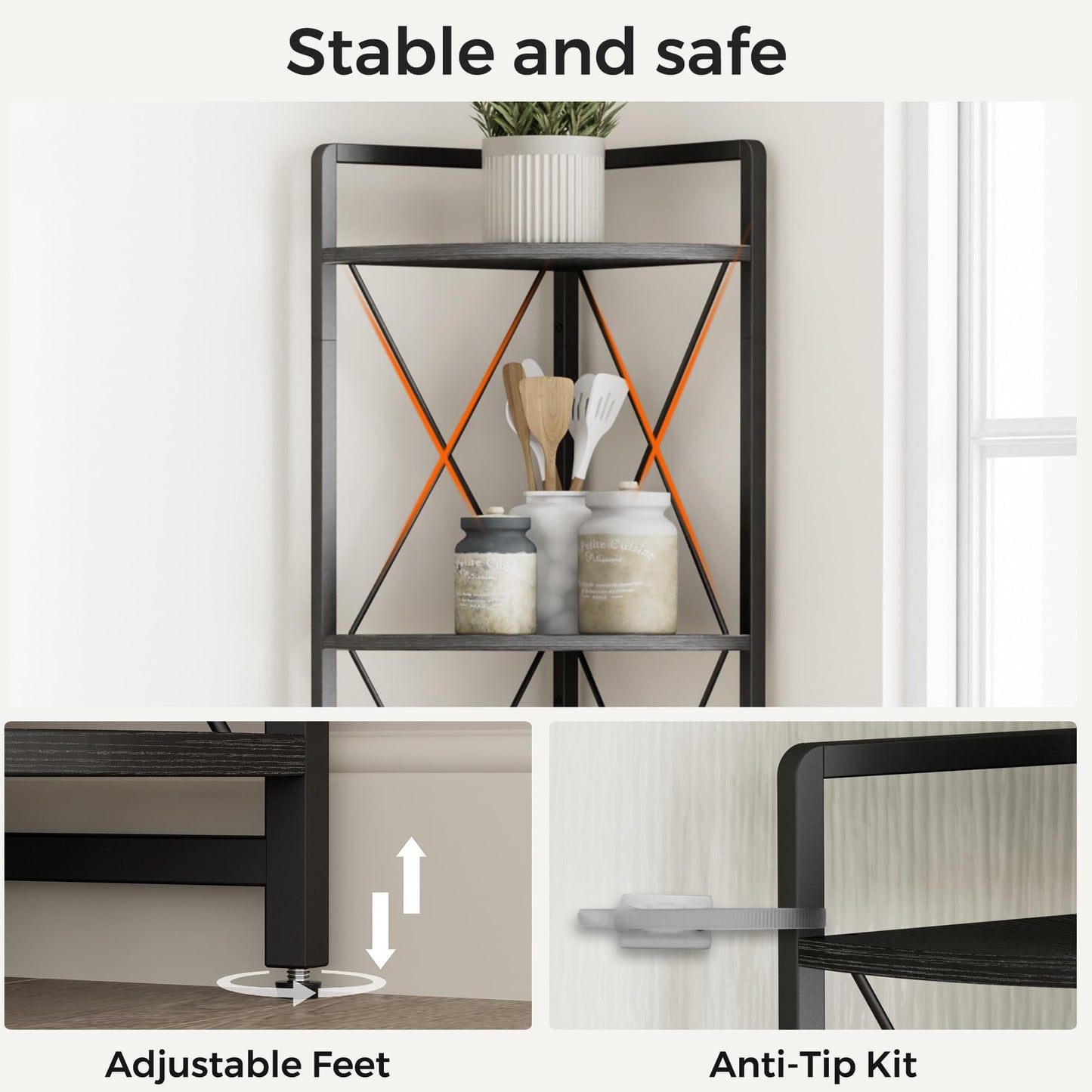 Cerlyunzan 6 Tier Corner Shelf Stand, 78" H Tall Industrial Corner Bookshelf for Living Room Decor, Metal Corner Shelf, Plant Stand Display Shelf for Bedroom, Bathroom, Small Space, Black