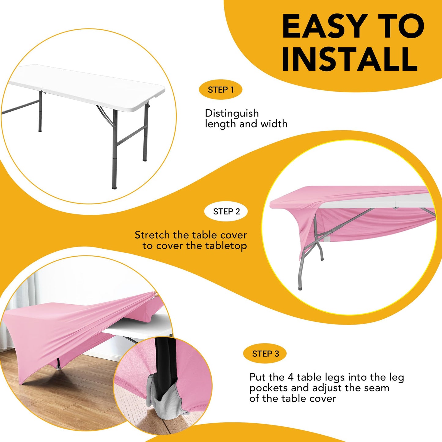 Dailyset 6-Pack Premium Pink Spandex Tablecloths for 6ft Rectangle Tables, Stain & Wrinkle-Resistant, Washable Stretch Polyester Fitted Table Cover for Weddings, Banquets, Trade Shows Events
