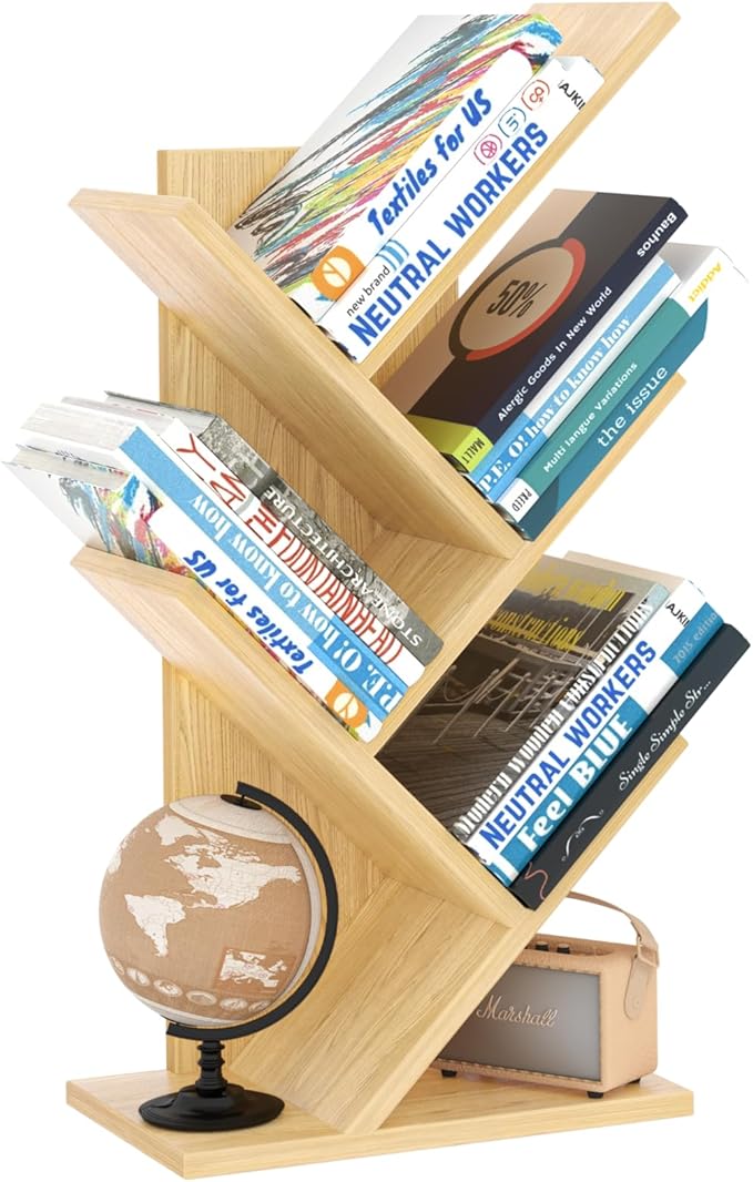 SHEEPAM 5 Tier Tree Book Shelf, Small Desktop Bookshelf