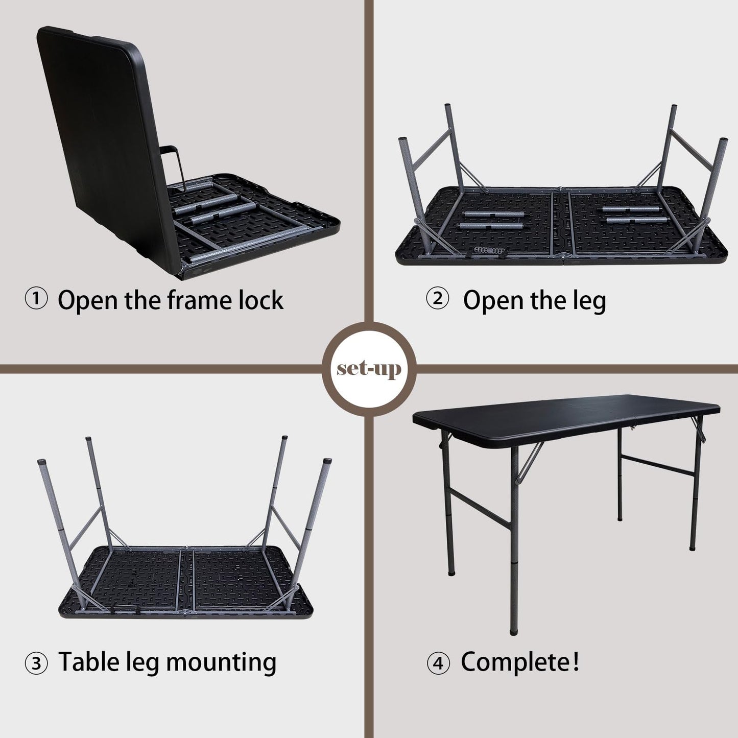 HYMnature Folding Table 4 Foot Portable Folding Tables Heavy Duty Fold-in-Half Utility Table Small Indoor Outdoor Folding Square Card Table w/Handle for Picnic, Party, Camping (Black)