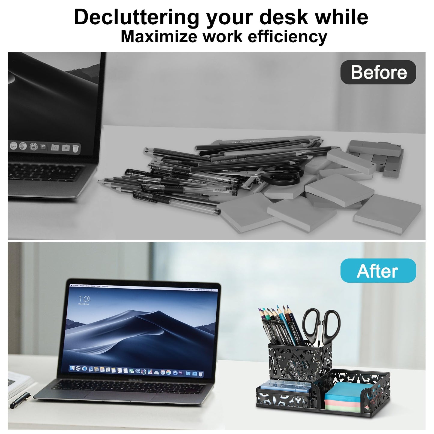 EasyPAG Desk Organizer with 3 Compartment for Pencil Sticky Note Holder and Office Accessories,Black