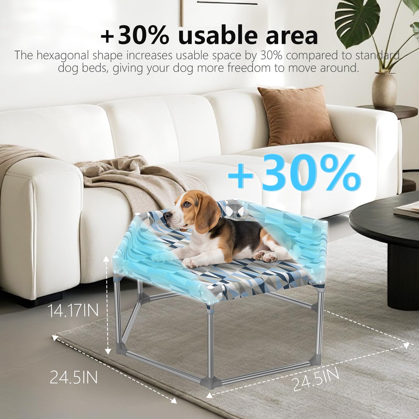 Elevated Dog Bed with Full Guardrail, Raised Dog Sofa Beds, Hexagonal Sleeping Puppy Bed，Cooling Outdoor Pet Cot with Breathable Cotton Fabric (Small, Hexagon)
