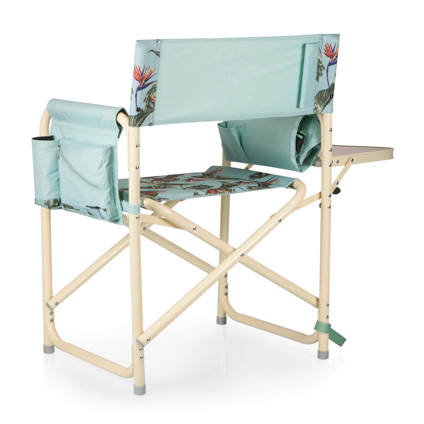 PICNIC TIME Outdoor Directors Chair with Side Table, 300 lb Capacity Folding Outdoor Beach Chair for Adults with Foldaway Backpack Straps, Armrest Caddy, and Umbrella Loop (Tropical Foliage Pattern)