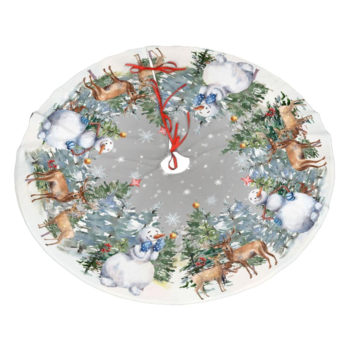 Snowman Reindeer Snowflake Christmas Tree Skirt 36" Tree Mat for Party Decorations Indoor Outdoor Ornaments