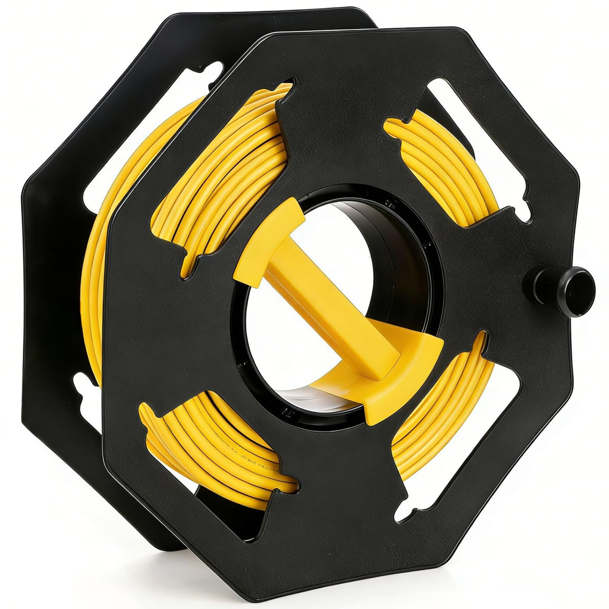 Hacaroa Cord Storage Reel with Center Spin Handle, Plastic Extension Cord Winder Manual Cable Holder Organizer Tangle-free for RVs, Network Cables, Pet Leashes, Black