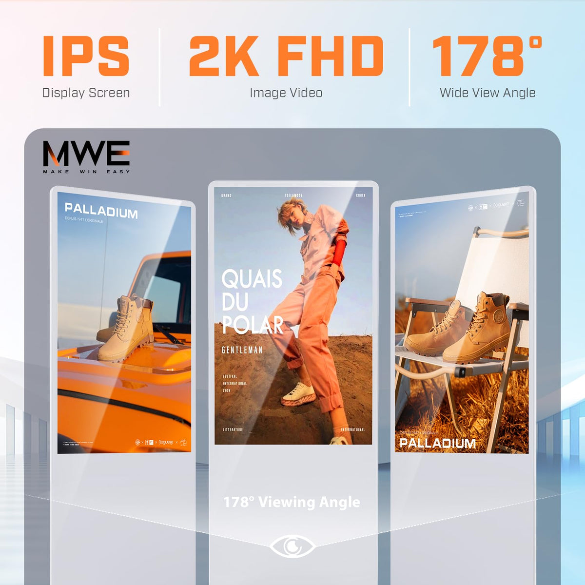 QIXZOCV MWE 43 Inch Digital Signage Advertising Display Kiosk LCD Screen Indoor Floor Standing Commercial Totem Android System Vertical Poster with Auto Media Player-White