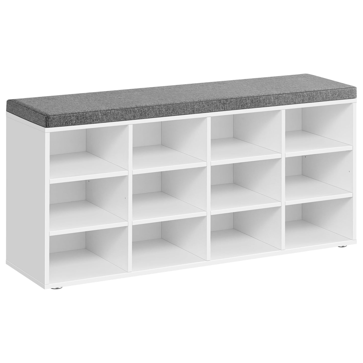 VASAGLE CUSTOS Collection - Shoe Bench, Storage Bench with Padded Seat, Entryway Bench with 12 Compartments, for Bedroom, 11.9 x 40.9 x 18.9 Inches, Cloud White and Slate Gray ULHS012W14