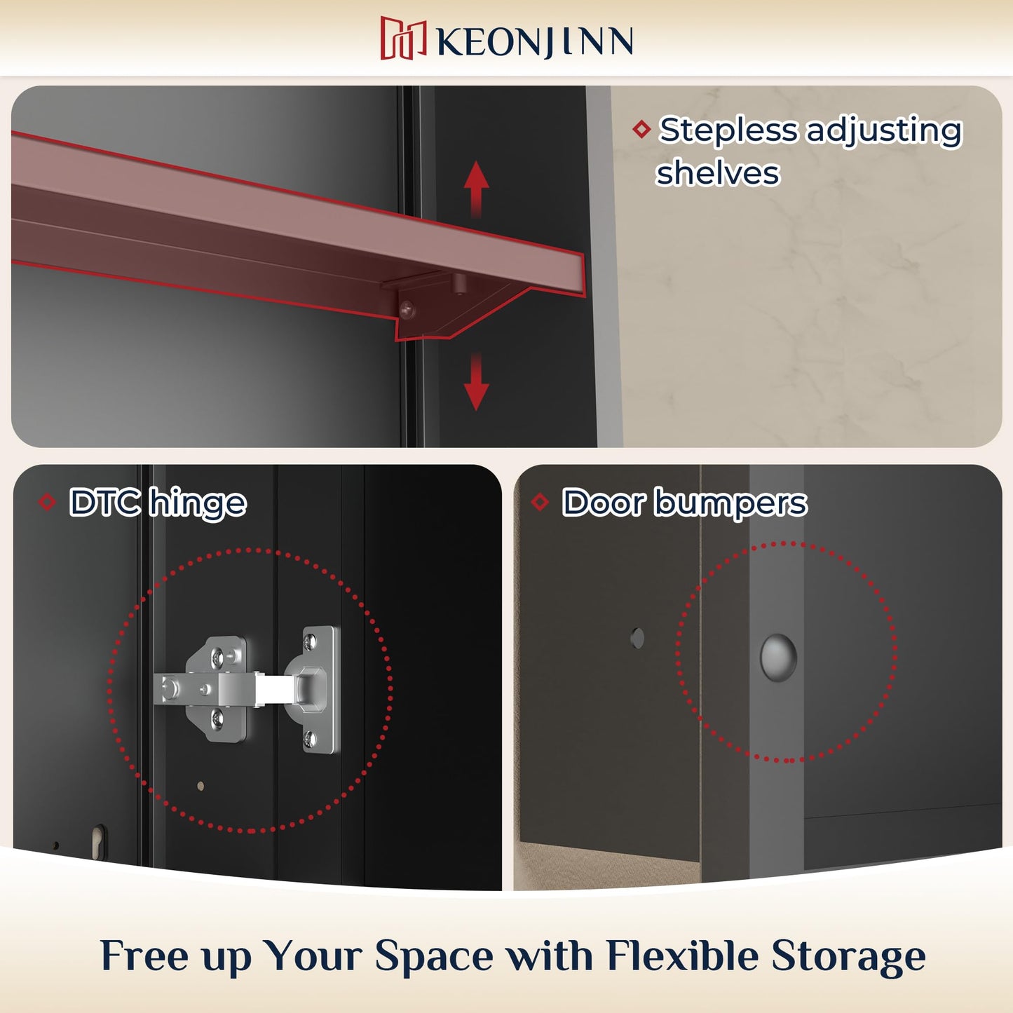 Keonjinn 20" x 26" Medicine Cabinets with Mirror for Bathroom, Brushed Nickel Recessed or Surface Wall-Mounted Aluminum Alloy Framed Beveled Mirror, Farmhouse Bathroom Mirror with Storage Cabinet