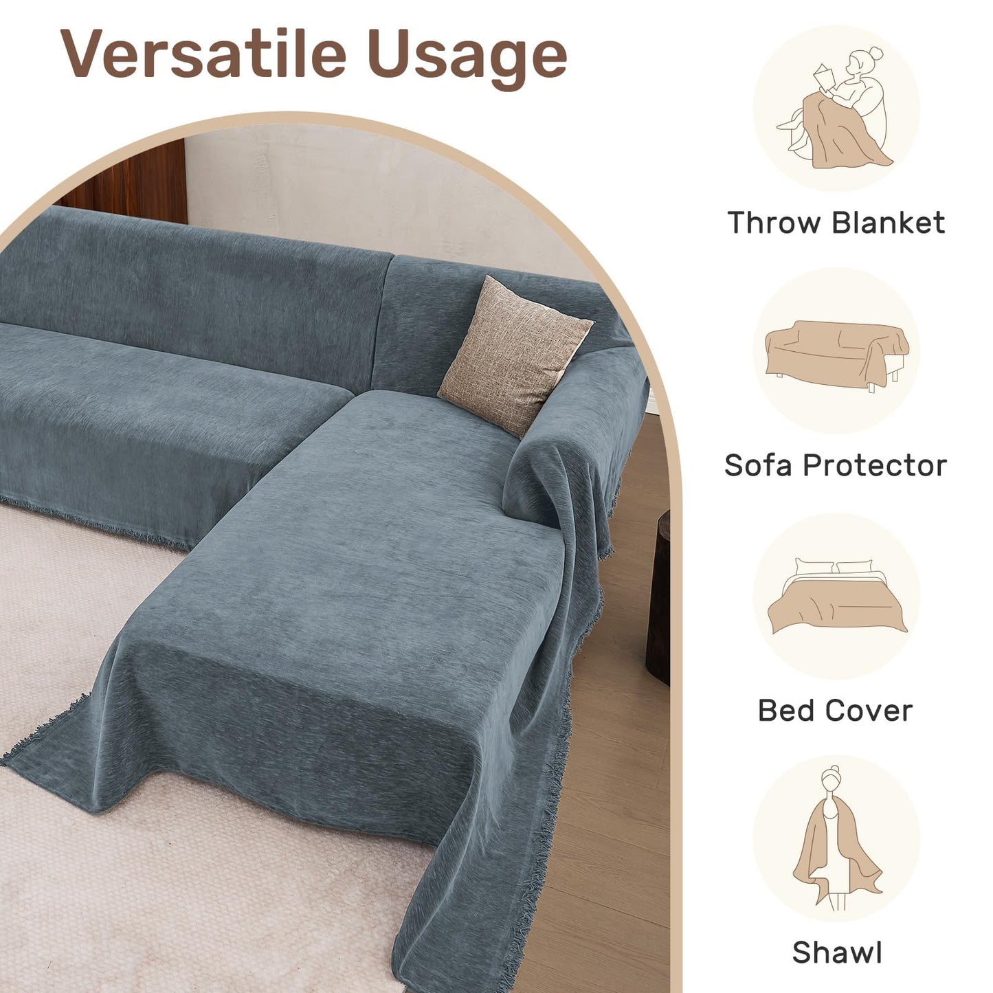 Houmiggle Sectional Couch Covers, 2 Pieces Washable L Shaped Couch Covers Sofa Blanket for Dogs Pet Friendly Sectional Sofa Slipcovers Furniture Covers,71"x118"+91"x134",(XXX-Large,Dusty Blue)