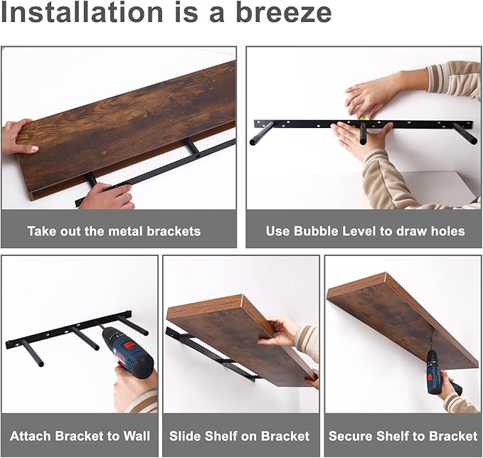 Fixwal Wood Floating Shelves for Wall, 47.2" Long Heavy Duty Wall Mounted