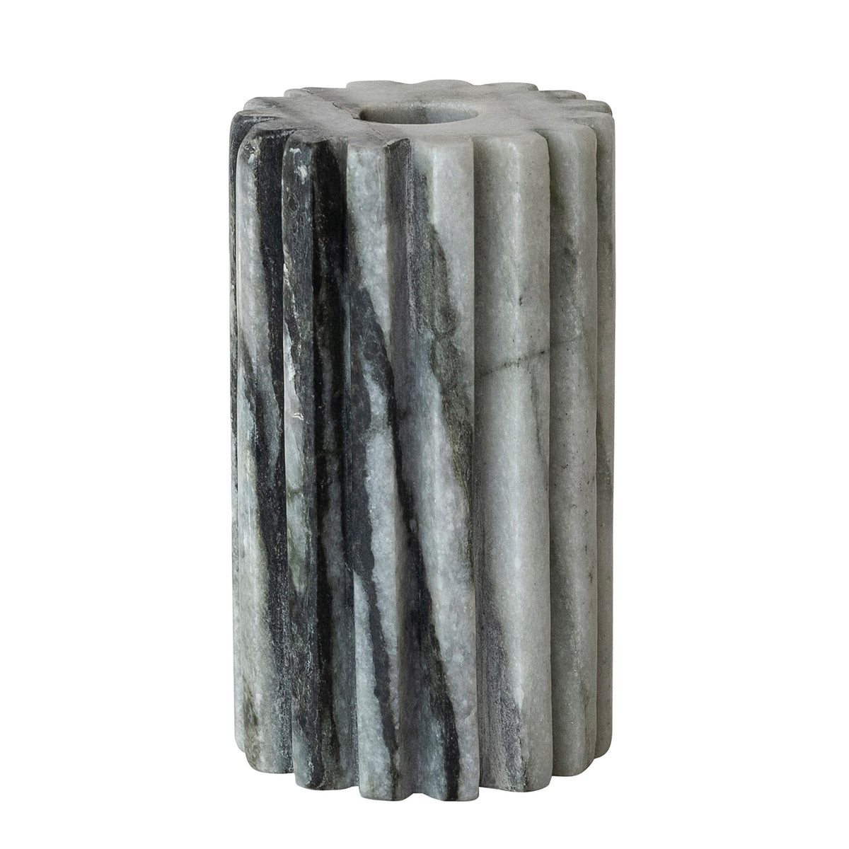 Bloomingville Round Marble Fluted 2-Sided Tealight/Taper Candle Holder, Black Mélange