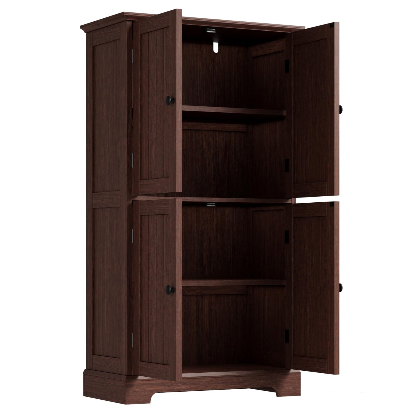 ChooChoo Bathroom Floor Cabinet, Farmhouse Bathroom Storage Cabinet with 4 Doors and Adjustable Shelves, Pantry Cabinet for Living Room, Kitchen, Walnut