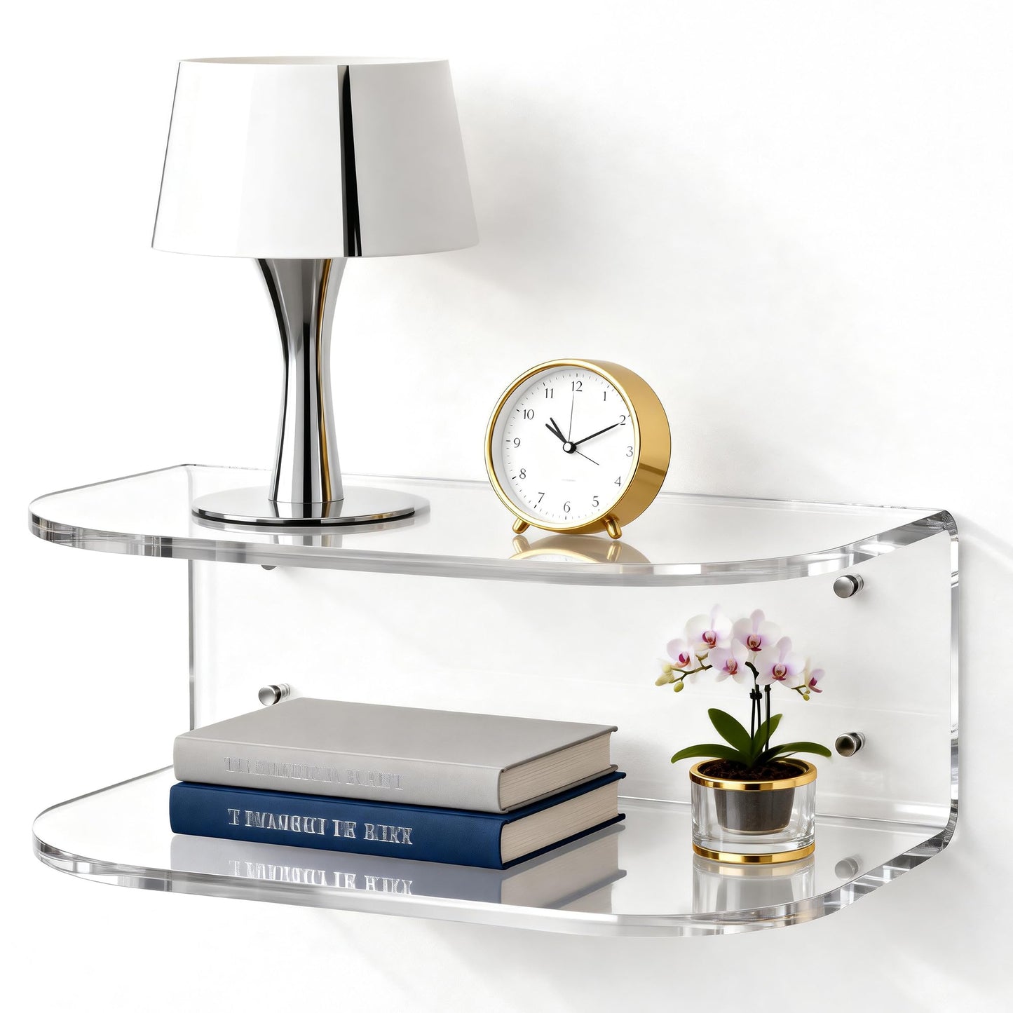 Dewrhiixe Acrylic Floating Nightstand, Wall Mounted Bedside Table Shelf (Clear, 15.7”×9.4“×5.9”)