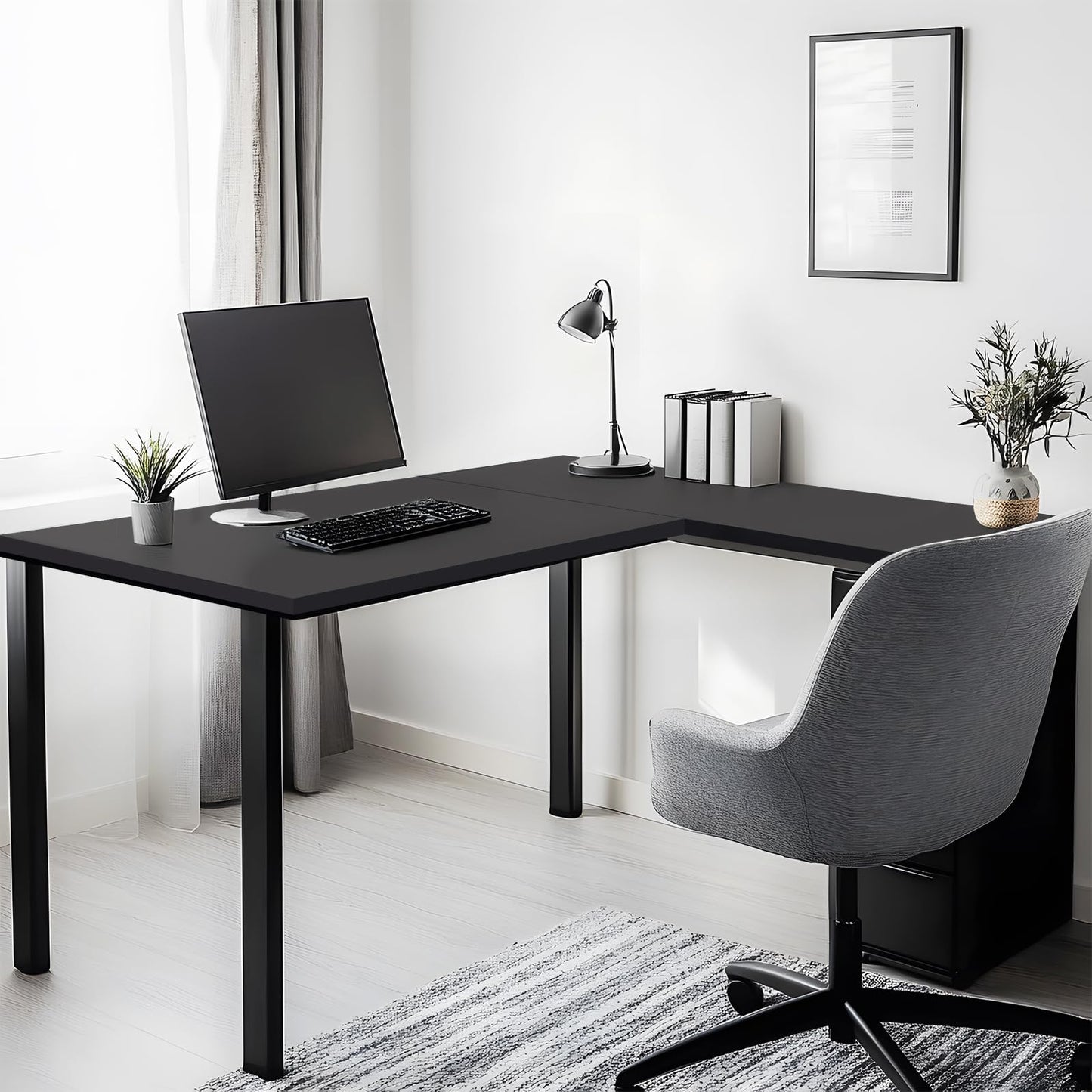 Kaboon 36x20 inch Black Table Top Universal, Solid One-Piece Desktop, Reversible Melamine Countertop, Double Desks, L-Desk DIY