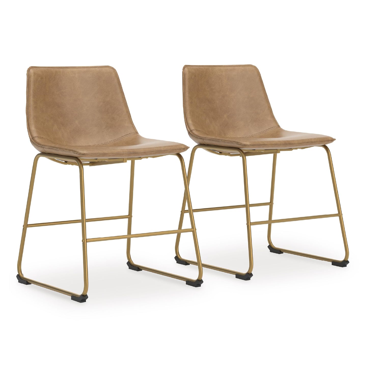 Signature Design by Ashley Lexadine Mid Century Modern Dining Chairs Set of 2, Cushioned Faux Leather Bucket Seat, Metal Frame for Kitchen Table, Toast Light Brown and Gold