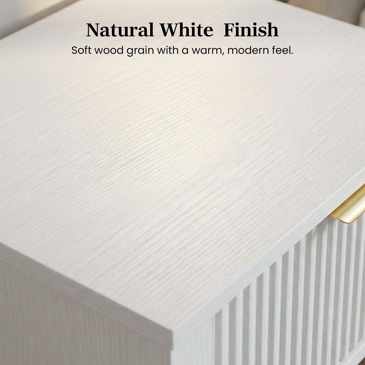RIHHA Modern Fluted Small Wood Nightstand, 11.8" Deep x 15.4" Narrow Bedside Table with Drawer & Open Shelf, Farmhouse Chic Accent Side Table for Bedroom & Sofa - White