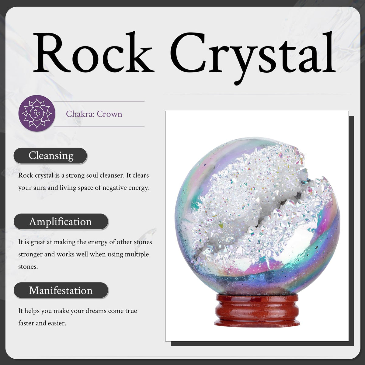 Sportmusies Titanium Coated Rock Crystal Geode Ball with Wooden Stand, Druzy Quartz Stone Cluster Sphere Reiki Home Office Decoration, Purple