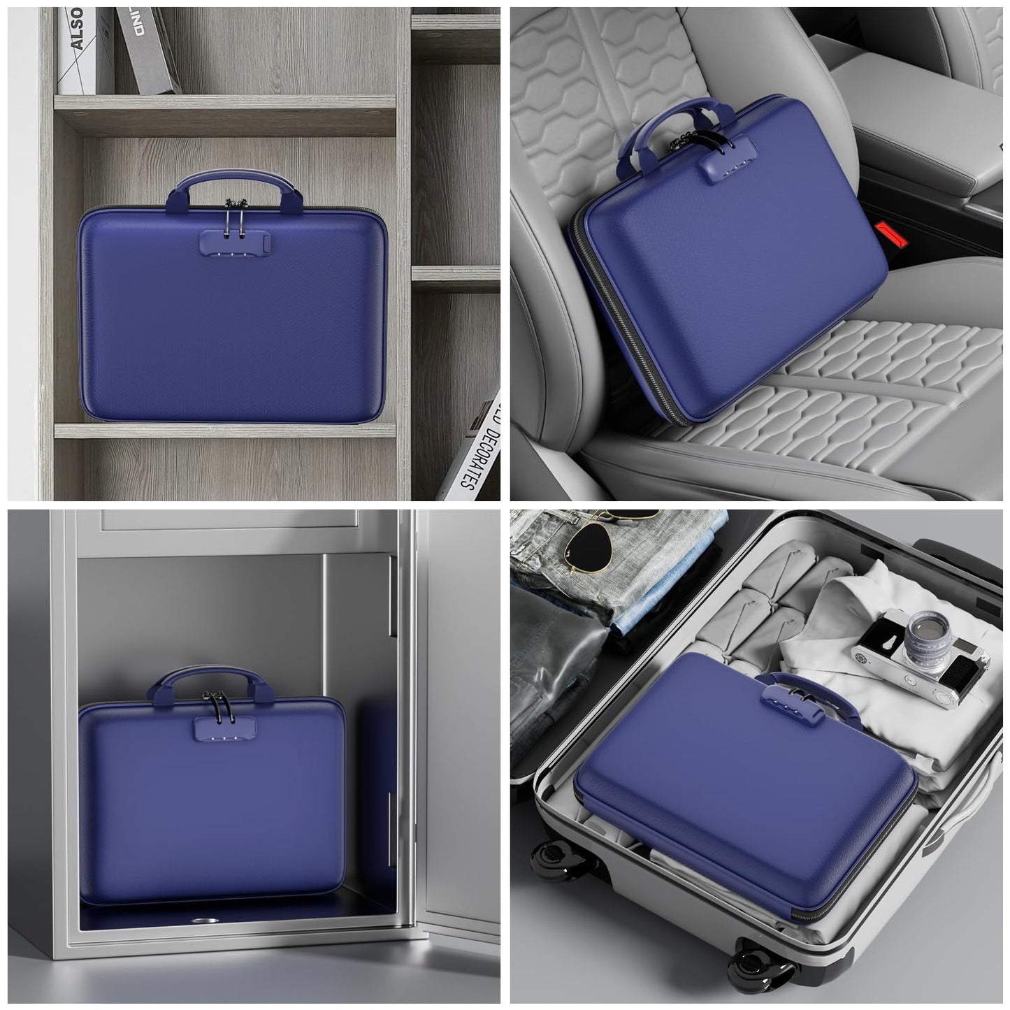 DocSafe Fireproof File Organizer with Lock, Hard-Shell Case Fireproof Document Box with 13 Pocket Accordion File Folder, Portable Home Office Travel Safe Storage for Important Documents Laptop Blue