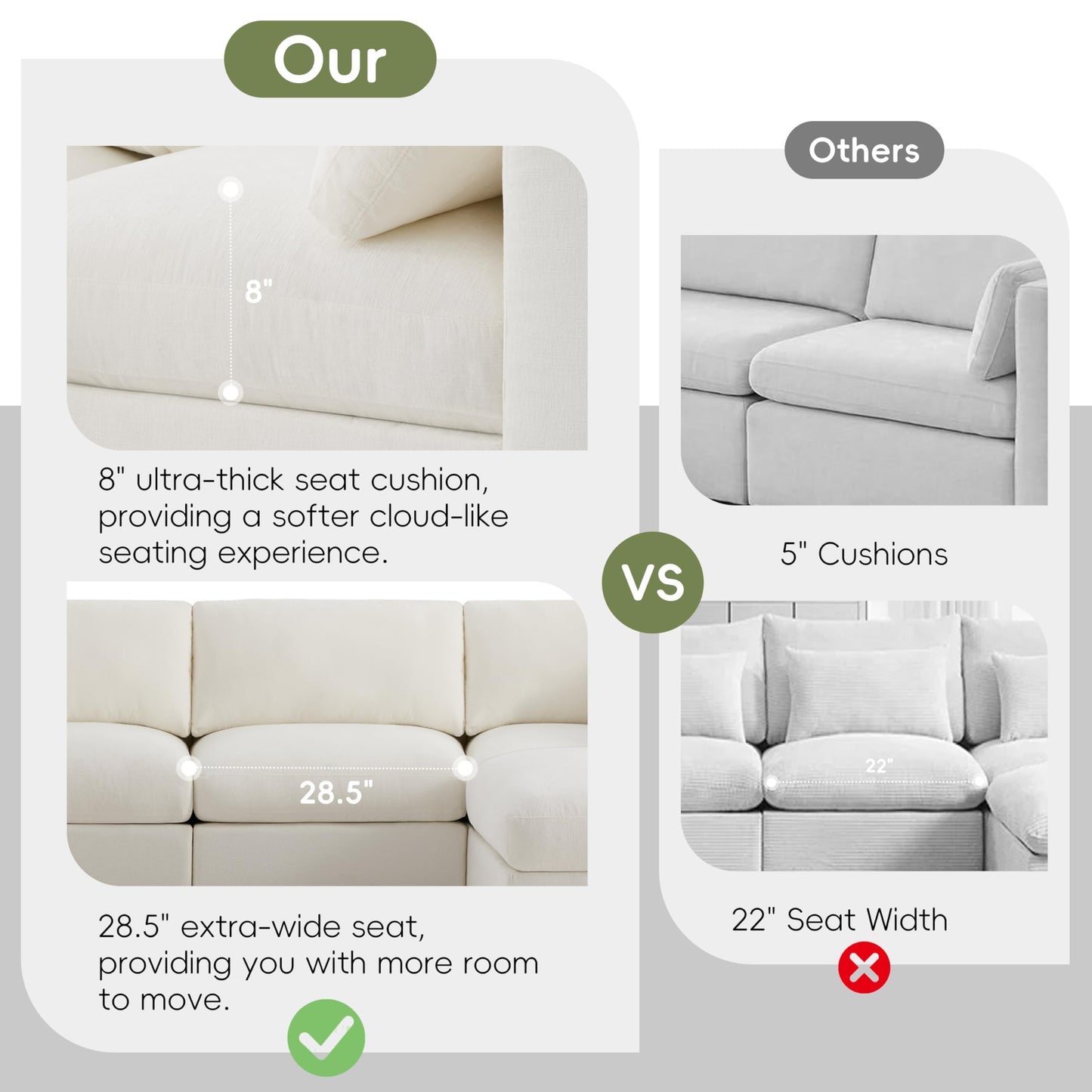 129-Inch U Shaped Sectional Cloud Couches with Movable Ottoman, Oversized Chenille Upholstered 6 Seat Modular Sofa Convertible Sleeper Couch for Living Room Office