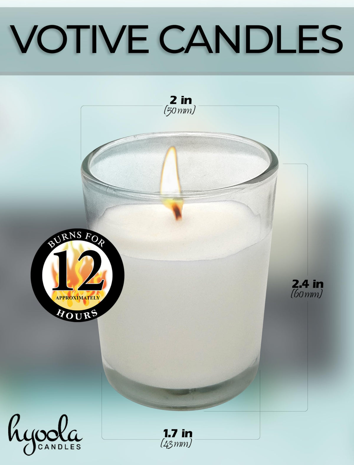 Hyoola White Votive Candles in Glass - Pack of 72 Votive Candle - 12 Hour Burn Time - Unscented Votive Candles - European Made Glass Votives